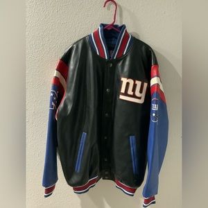 Vintage New York Giants Leather Jacket Mens XXL Black Blue Red